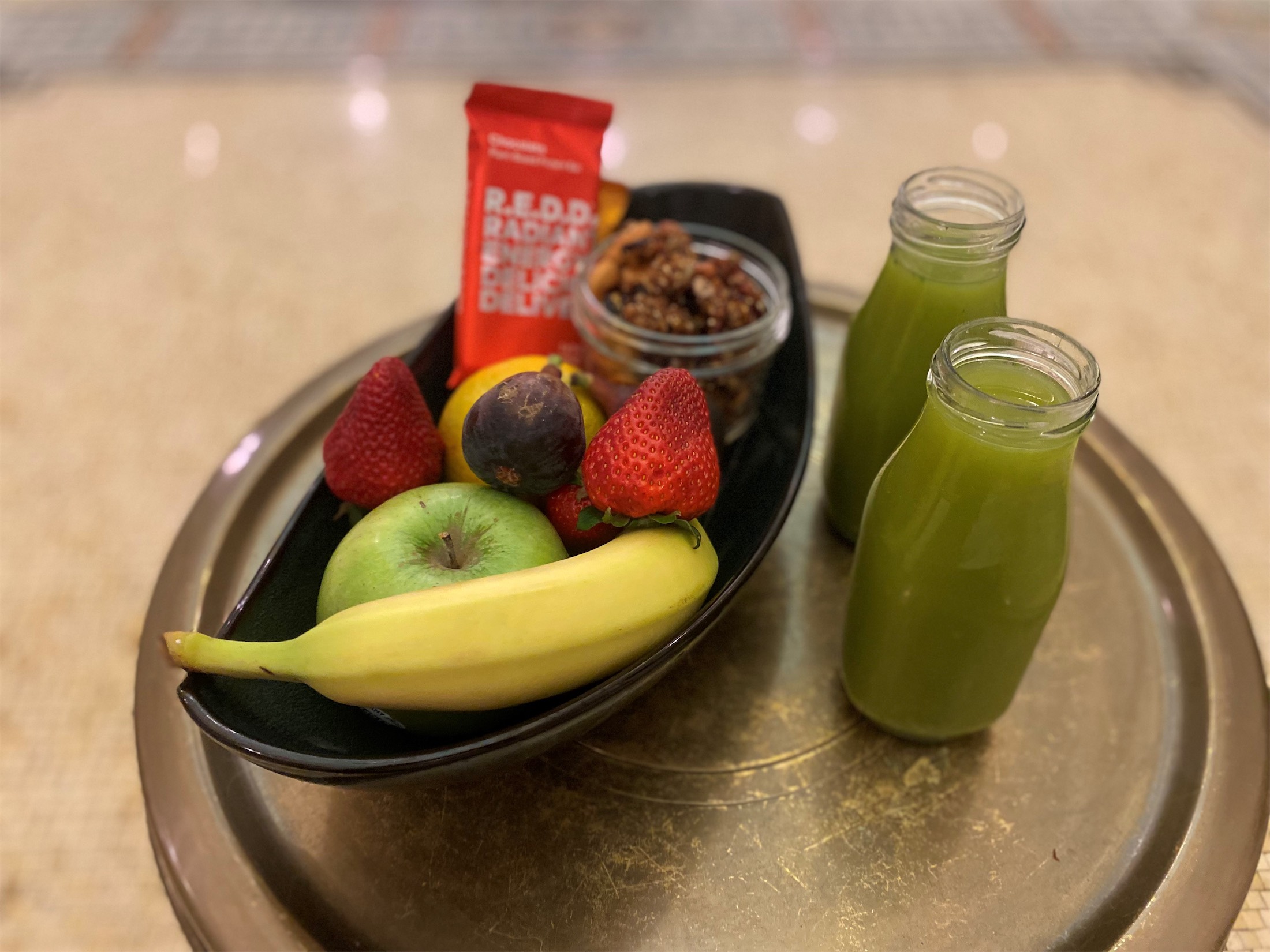 fruit tray and green smoothies