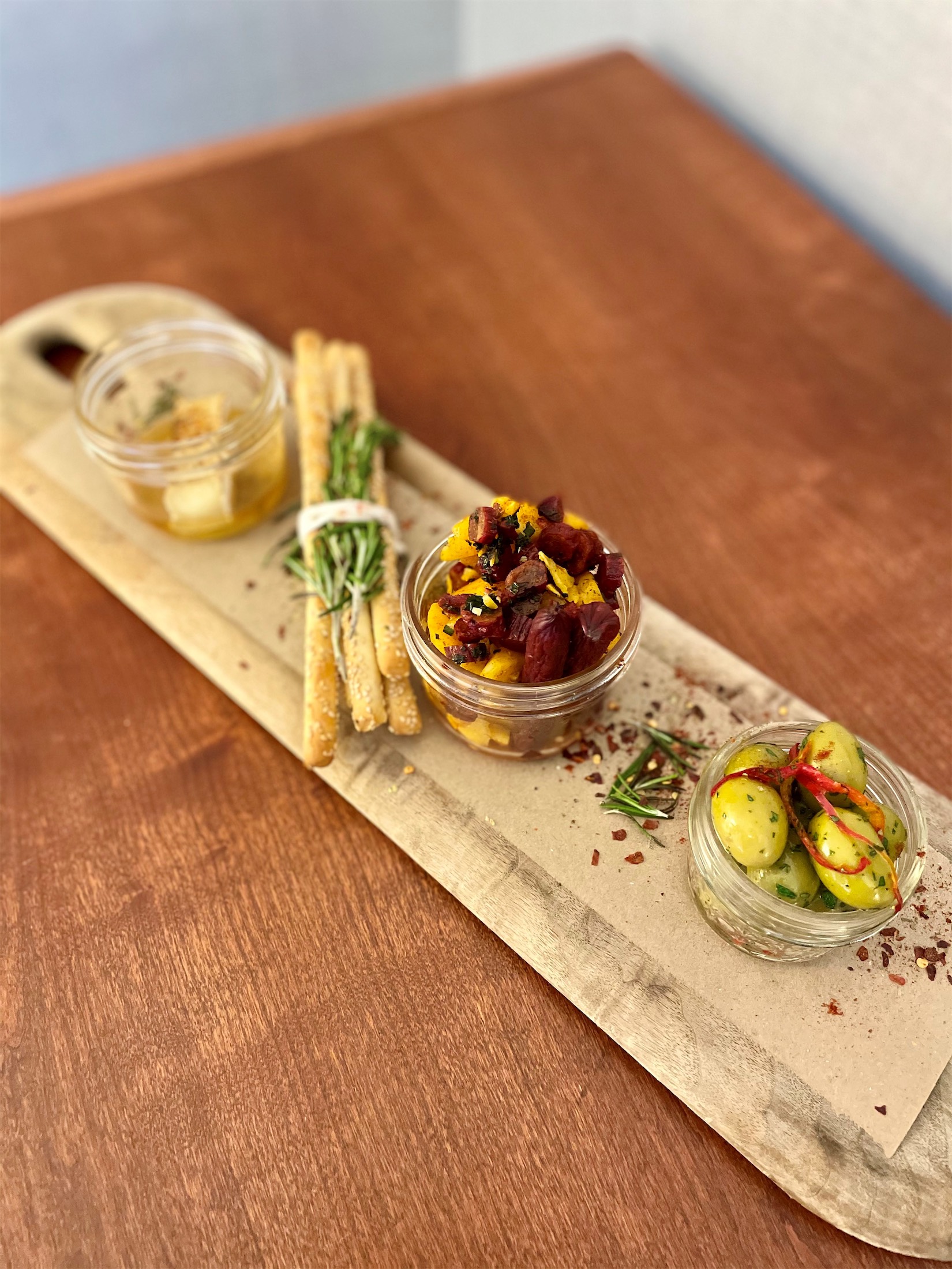 board with jars of food