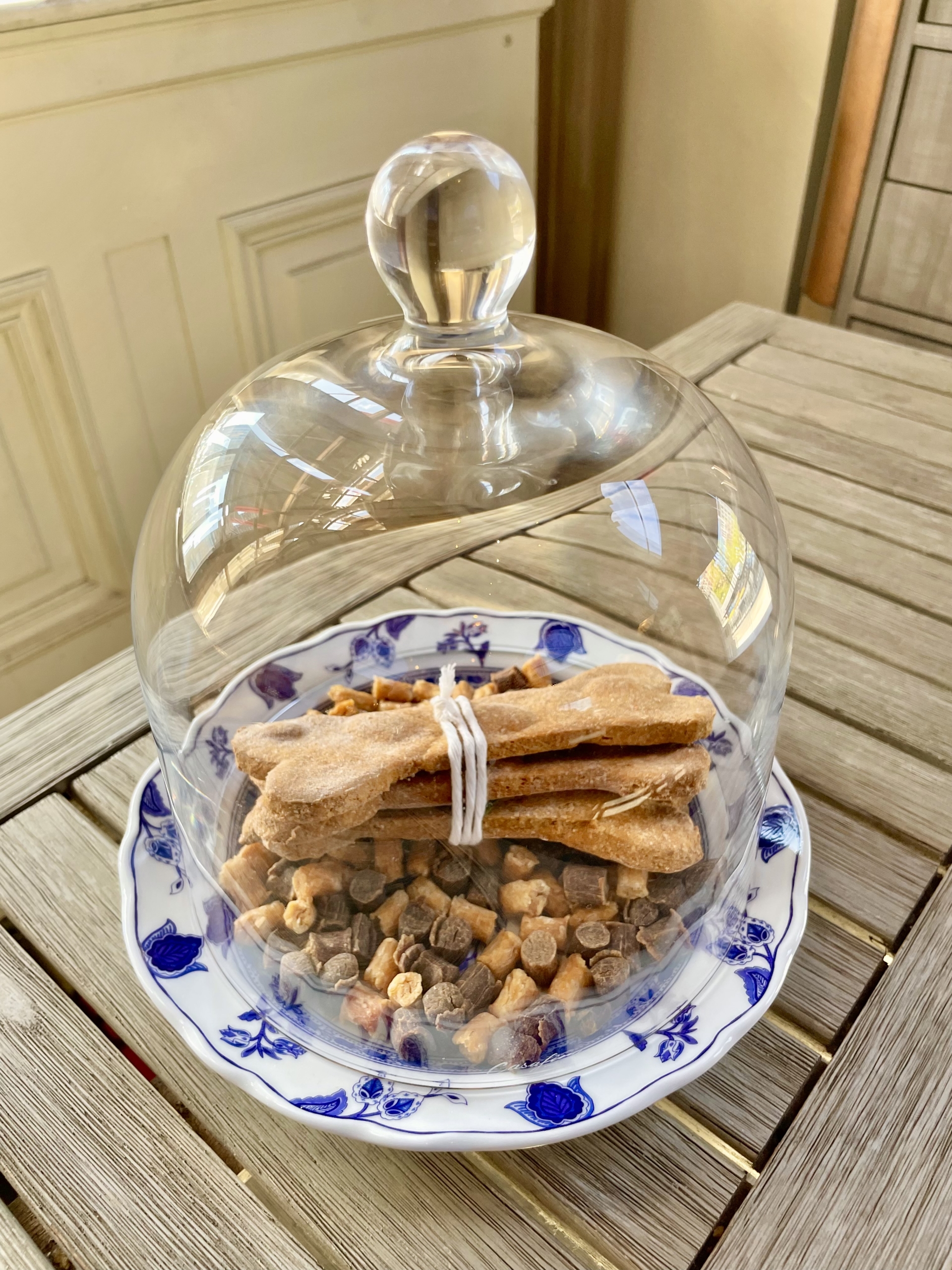 dog treats in glass dome